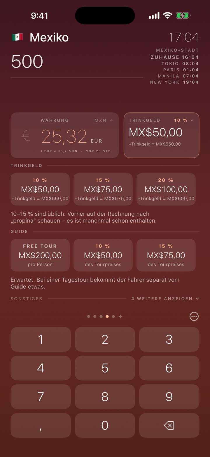 Was man hier an Trinkgeld gibt, und ob der Service schon auf der Rechnung steht.