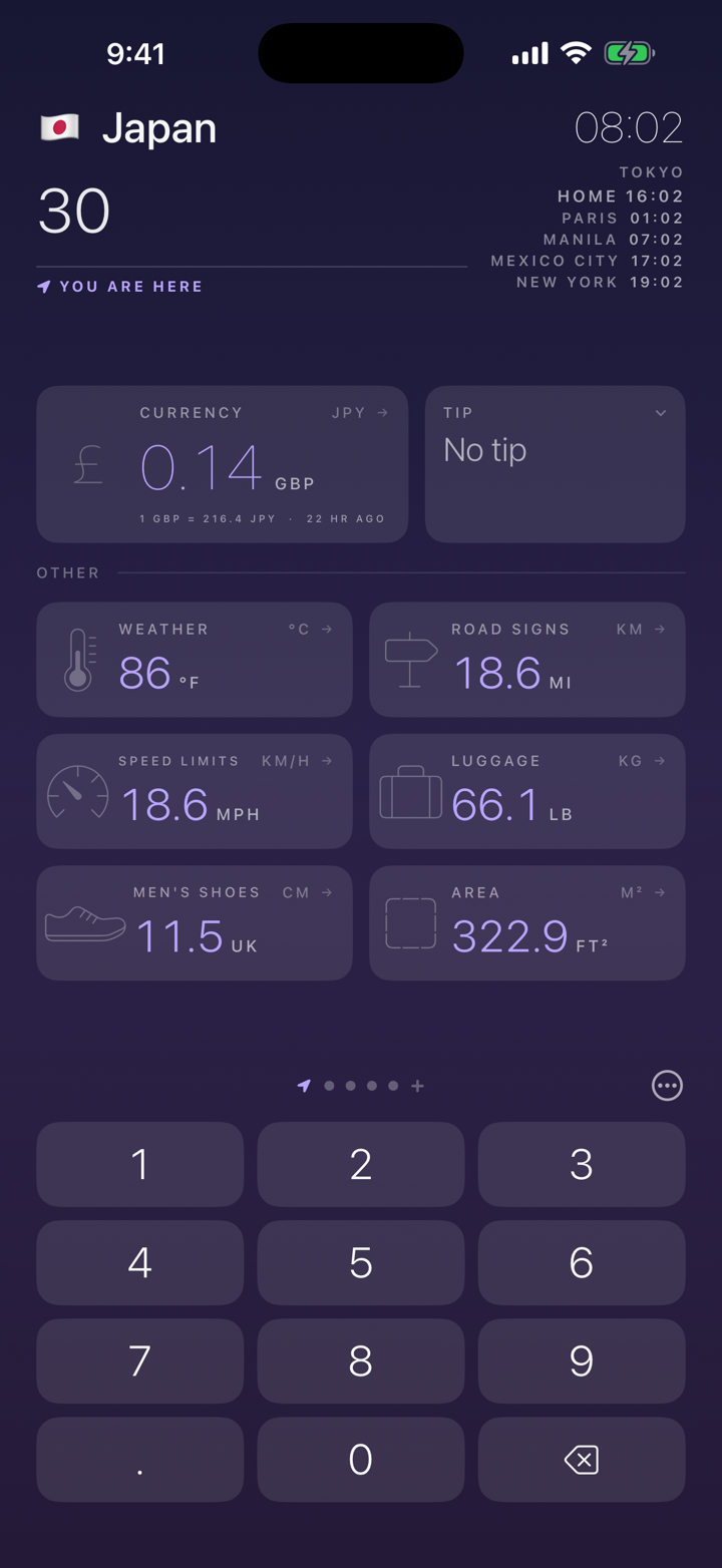 Every unit at once. €30 is also 86 °F, 18.6 miles and 66.1 lb.