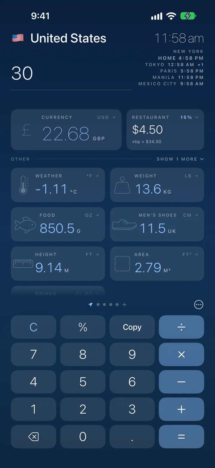 Every unit at once. €30 is also 86 °F, 18.6 miles and 66.1 lb.