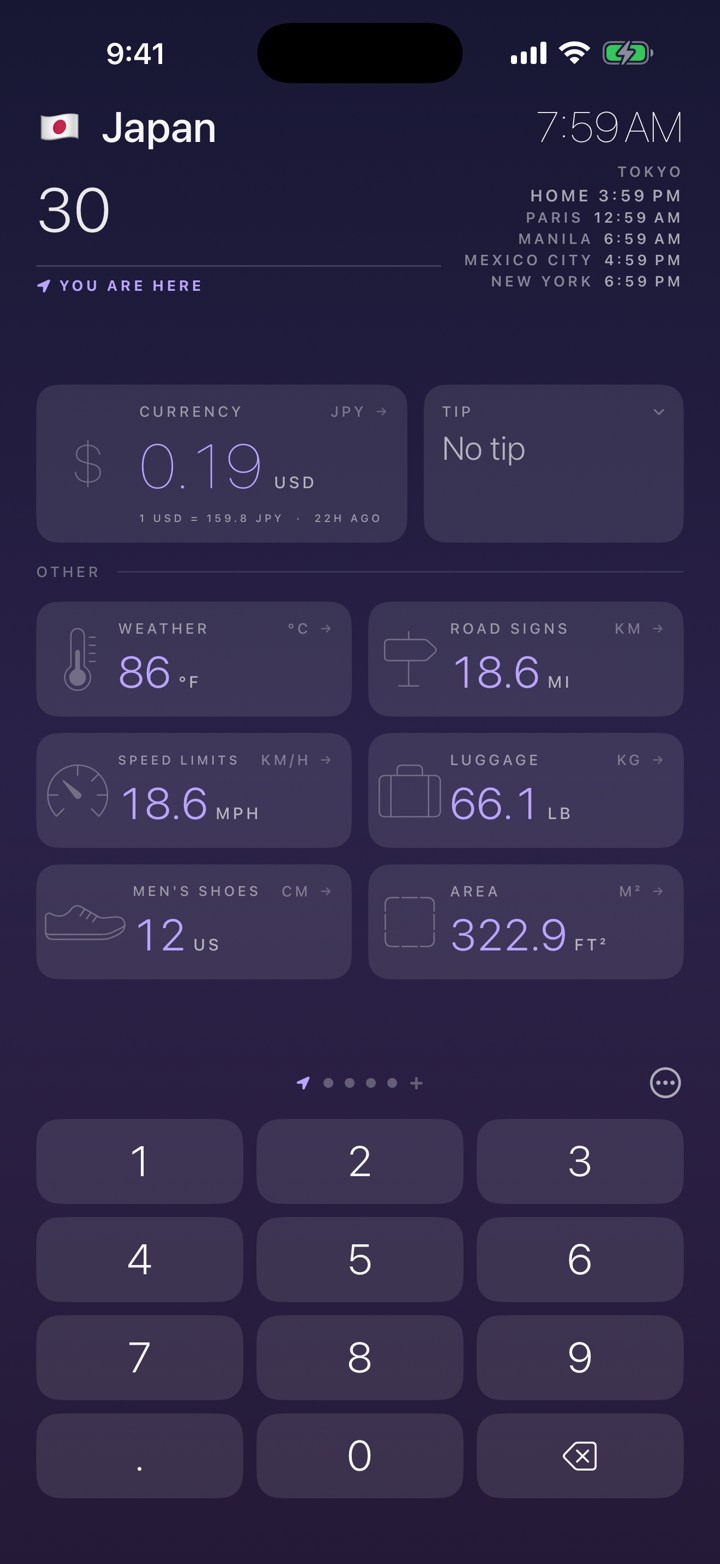 Every unit at once. €30 is also 86 °F, 18.6 miles and 66.1 lb.