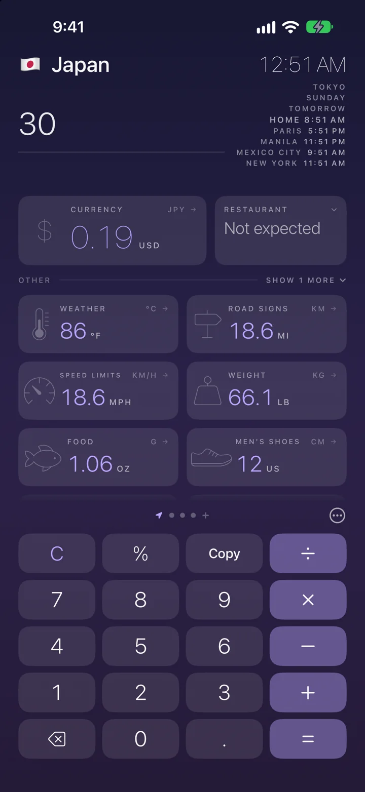 Every unit at once. €30 is also 86 °F, 18.6 miles and 66.1 lb.
