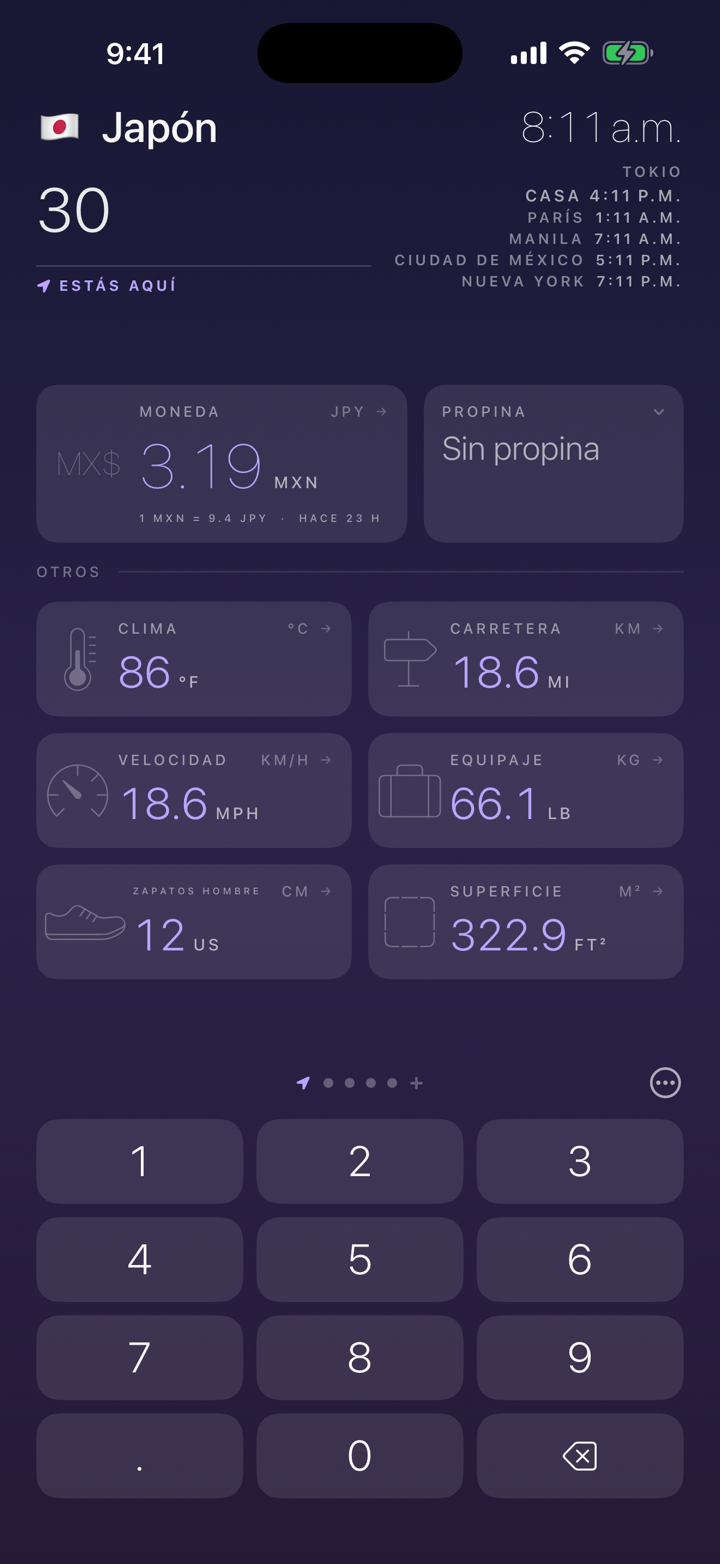 Todas las unidades a la vez. €30 también son 86 °F, 18.6 millas y 66.1 lb.