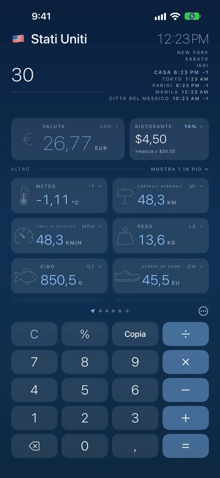 Ogni unità insieme. 30 € sono anche 86 °F, 18,6 miglia e 66,1 lb.