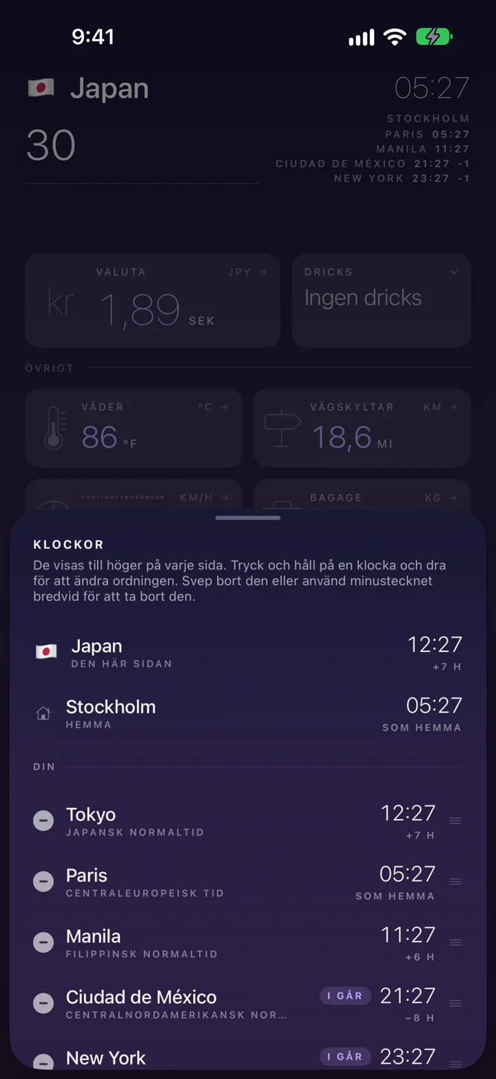 Här och hemma, med skillnaden i dagar.